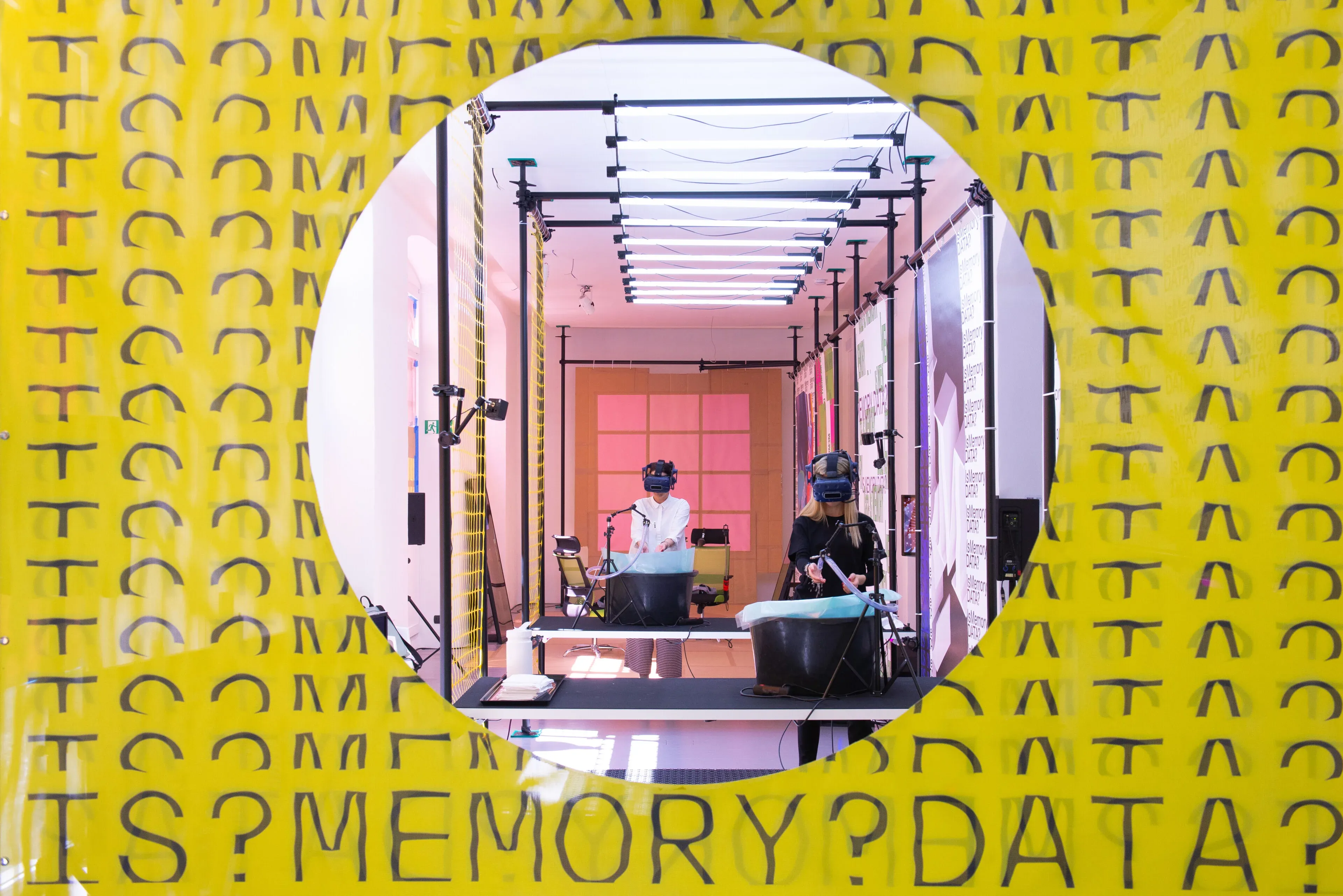 Hyper Fountain VR installation — full view of the physical setup with bucket and hose