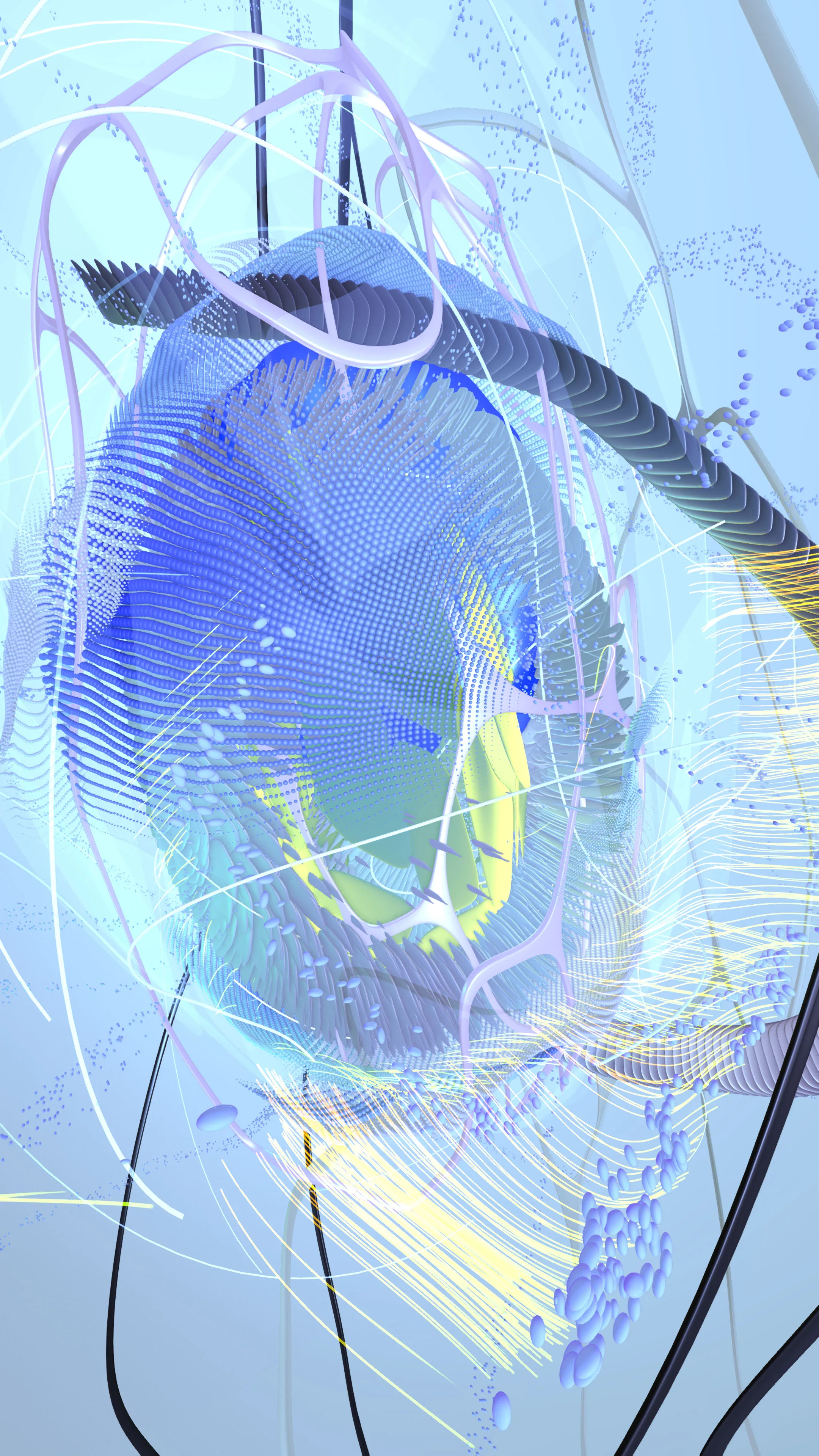 Generative spine composition — elongated organic data forms