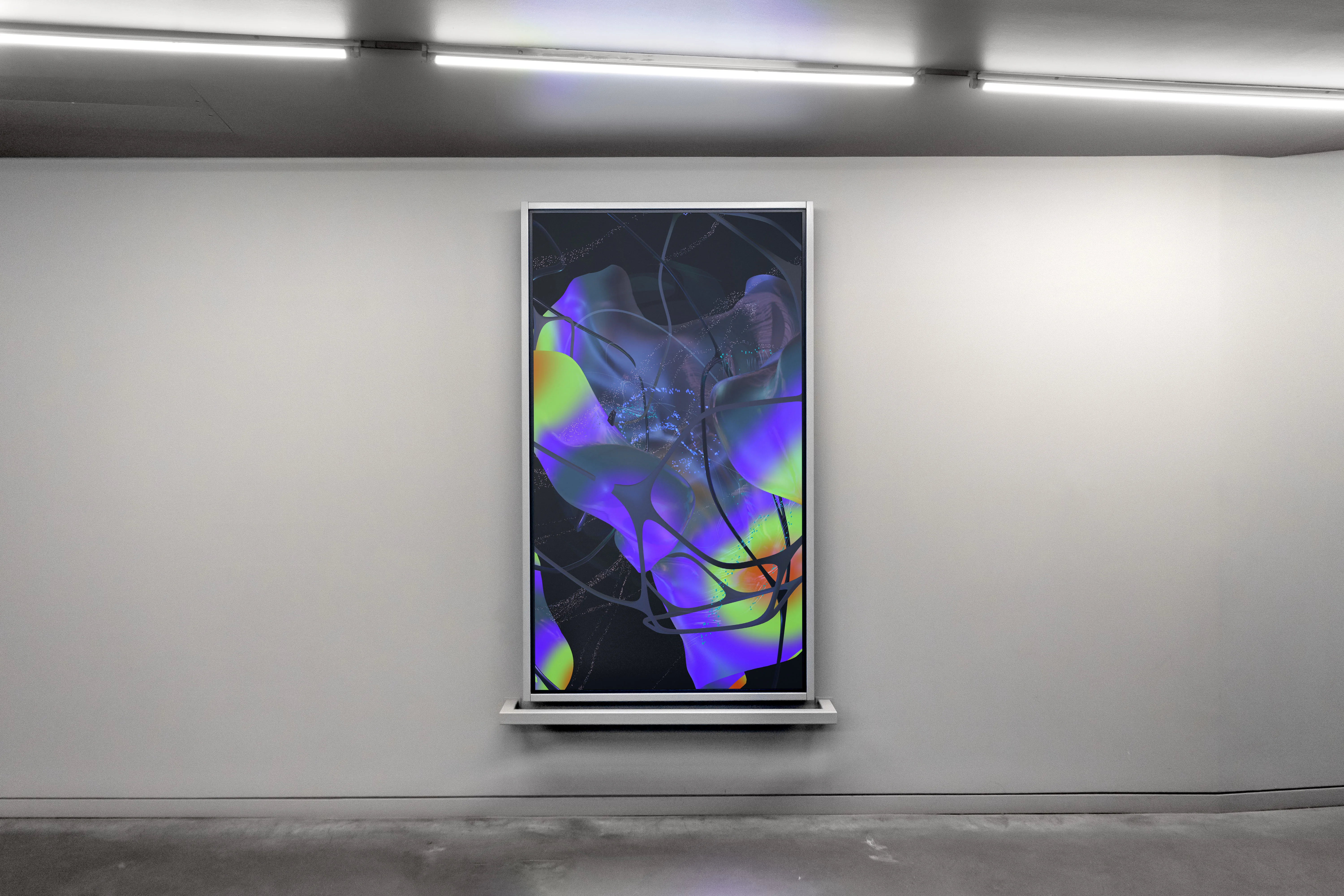 Generative composition — luminous forms with fine particle detail