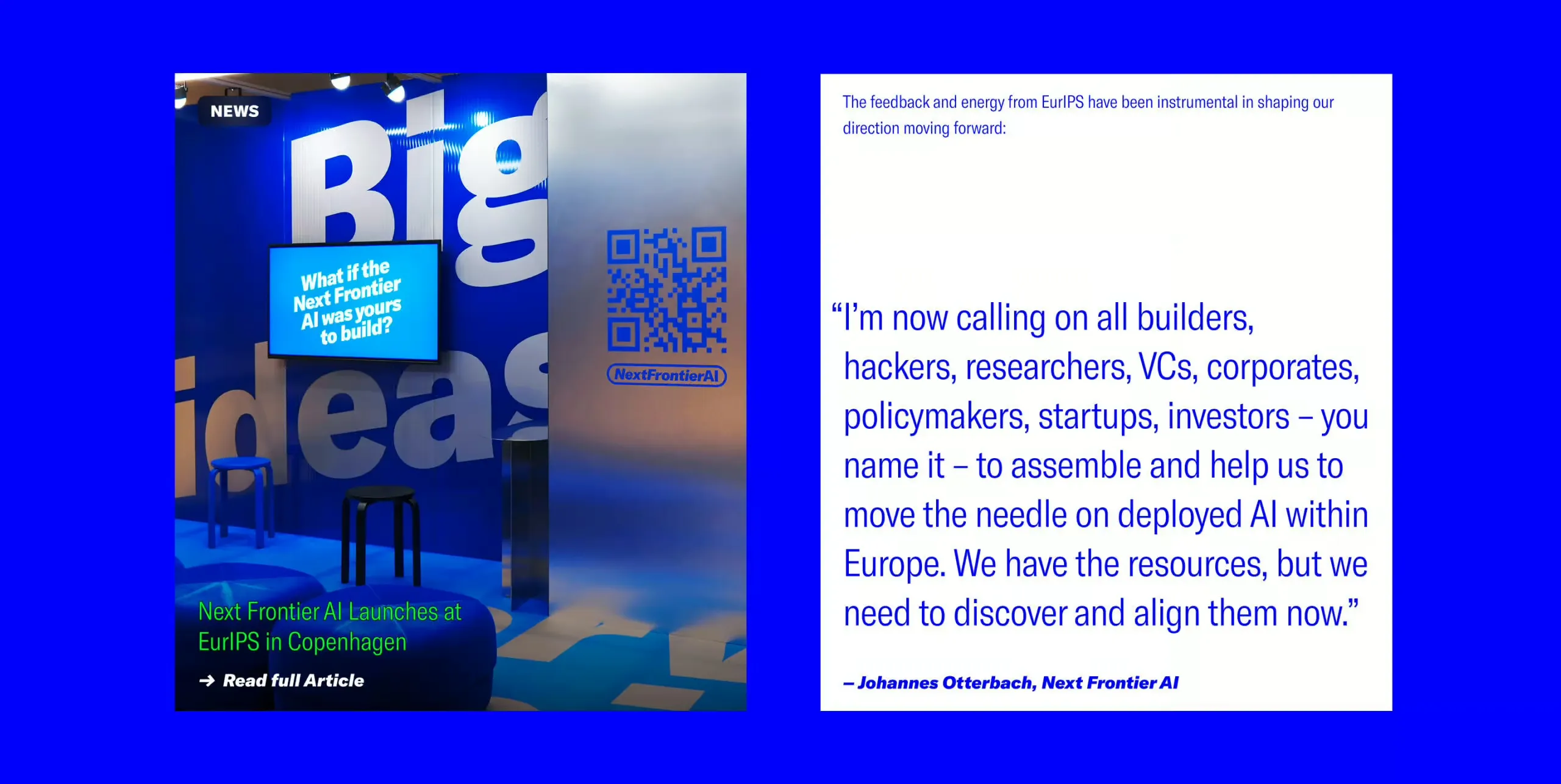 Next Frontier AI launch event at EurIPS Copenhagen with keynote quote by Johannes Otterbach