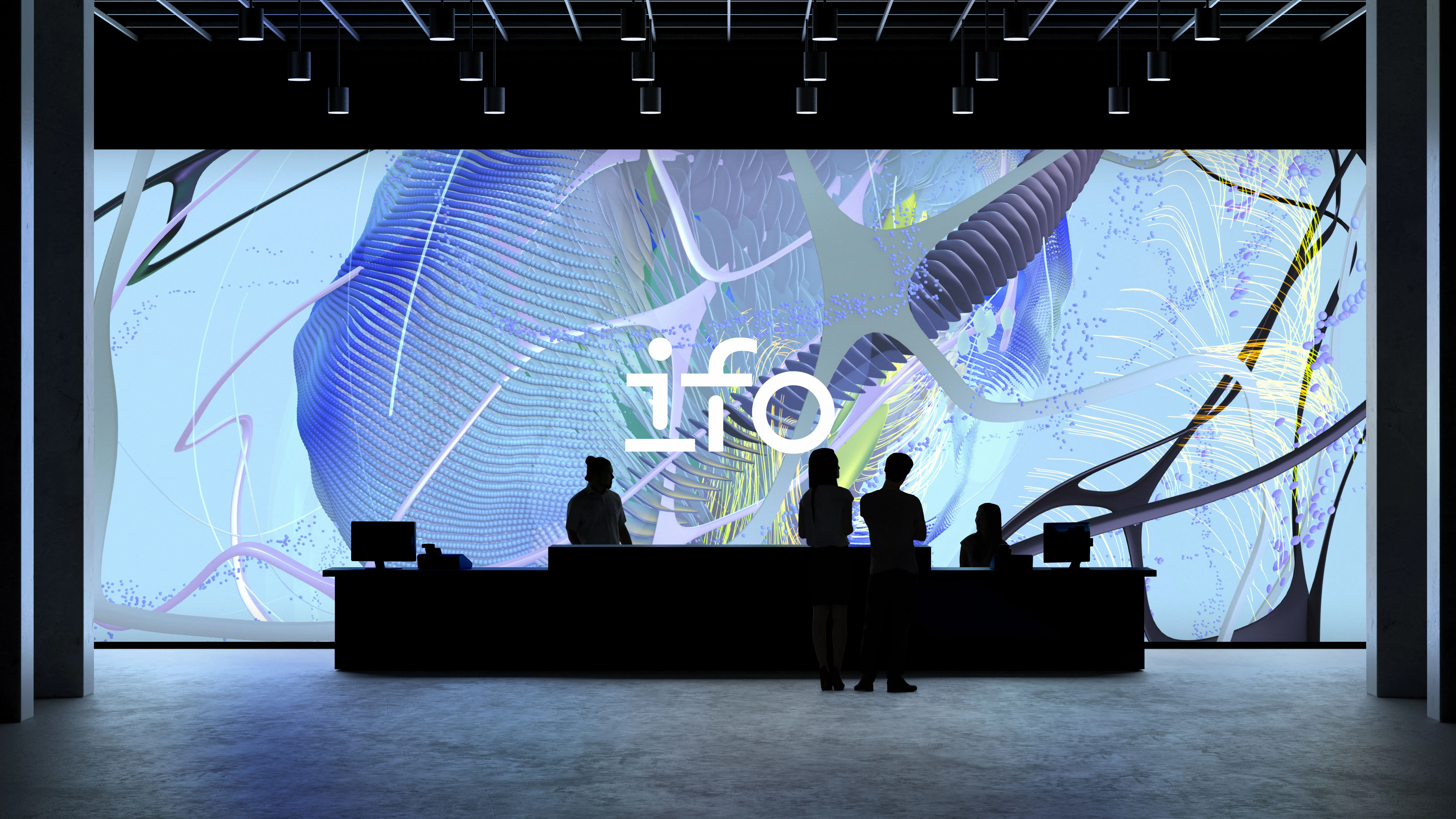 Venue mockup — generative artwork on large-format vertical display