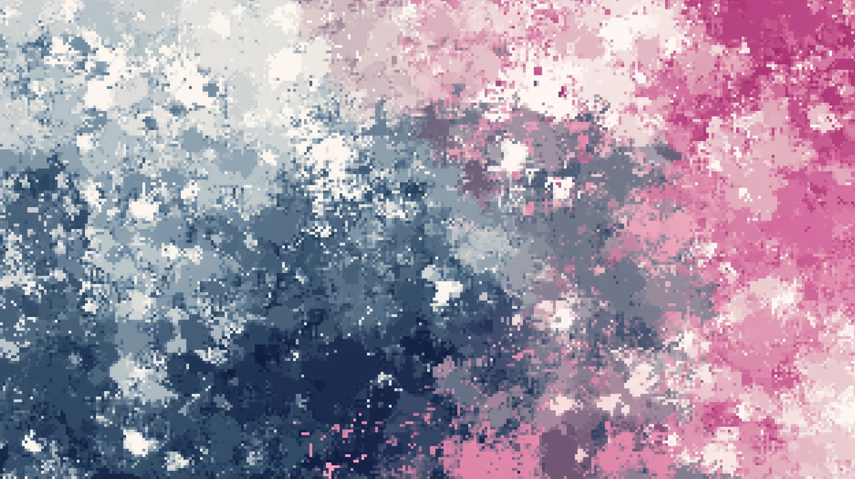 Abstract pixelated texture blending cool blue-gray with warm pink and magenta tones