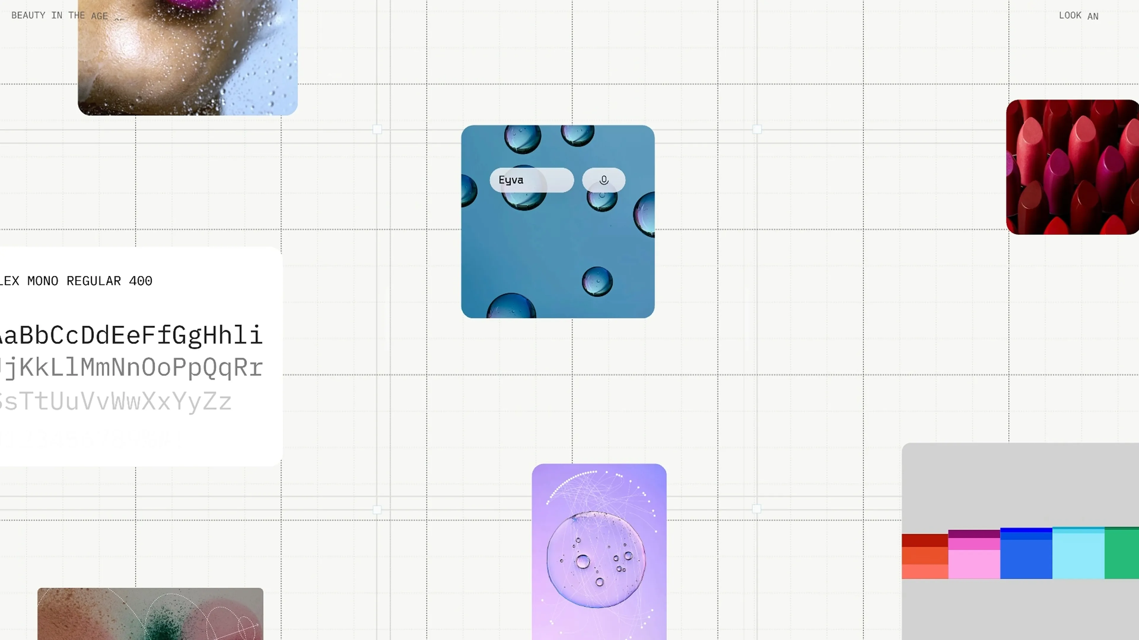 Eyva Design System — Moodboard mit Typografie, Farben, UI-Komponenten und Bildsprache